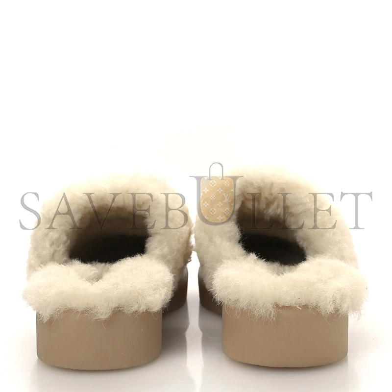 CHANEL SUEDE SHEARLING INTERLOCKING CC CAP TOE MULES
